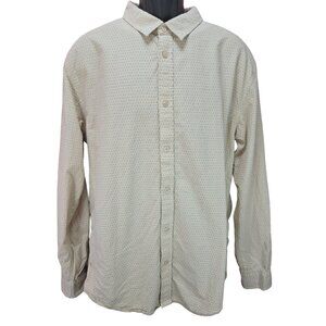 Prana Slim Fit Mens Organic Cotton Button-Up Shirt XL Beige Long Sleeve Printed